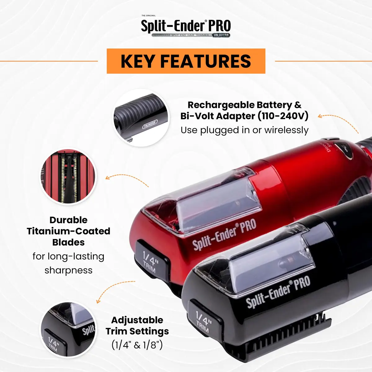Split-Ender PRO Hair Trimmer - Cordless Professional Hair Tool for Damaged & Frizzy Hair | Black - view 6