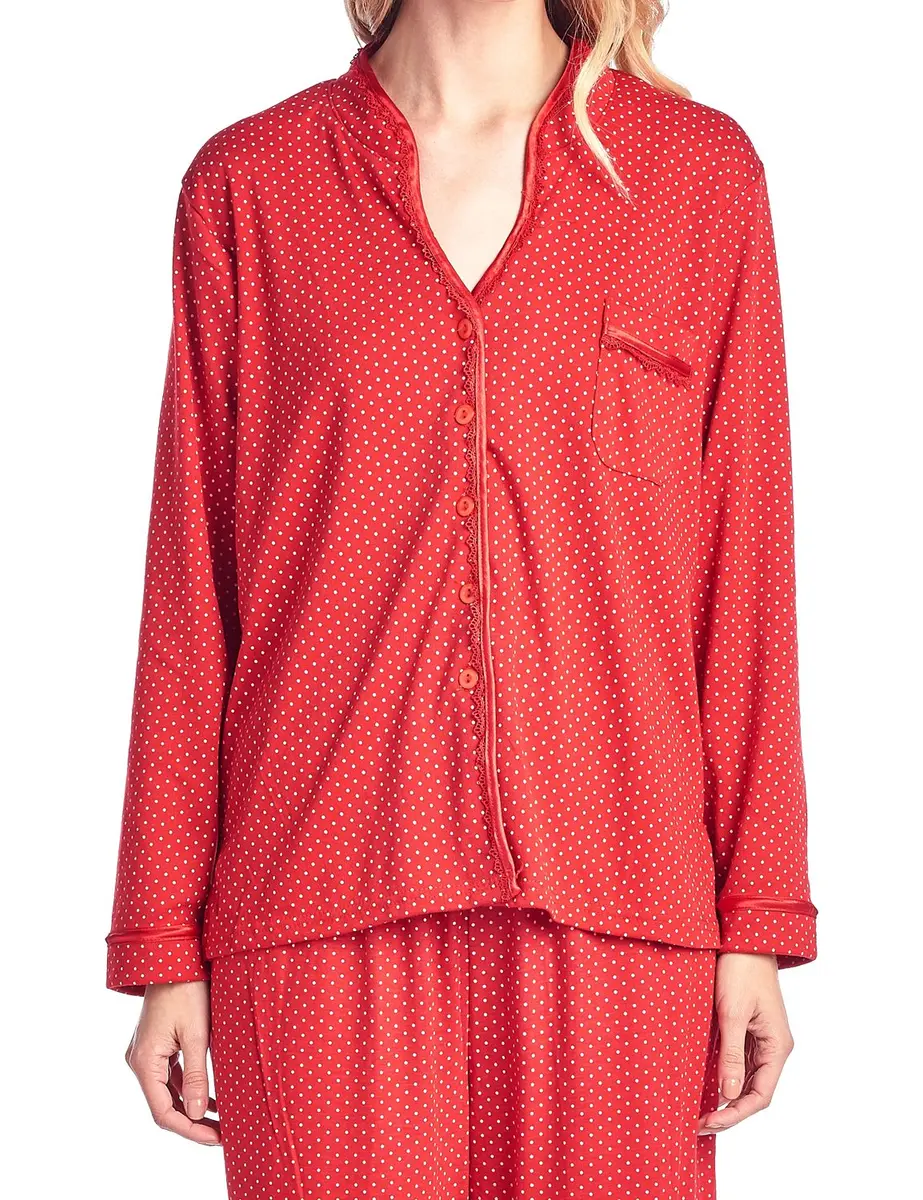 Casual Nights Women's Long Sleeve Floral Lace Trim Pajama Set - Red - Large | Relaxed Fit for Sleep & Lounge - view 5