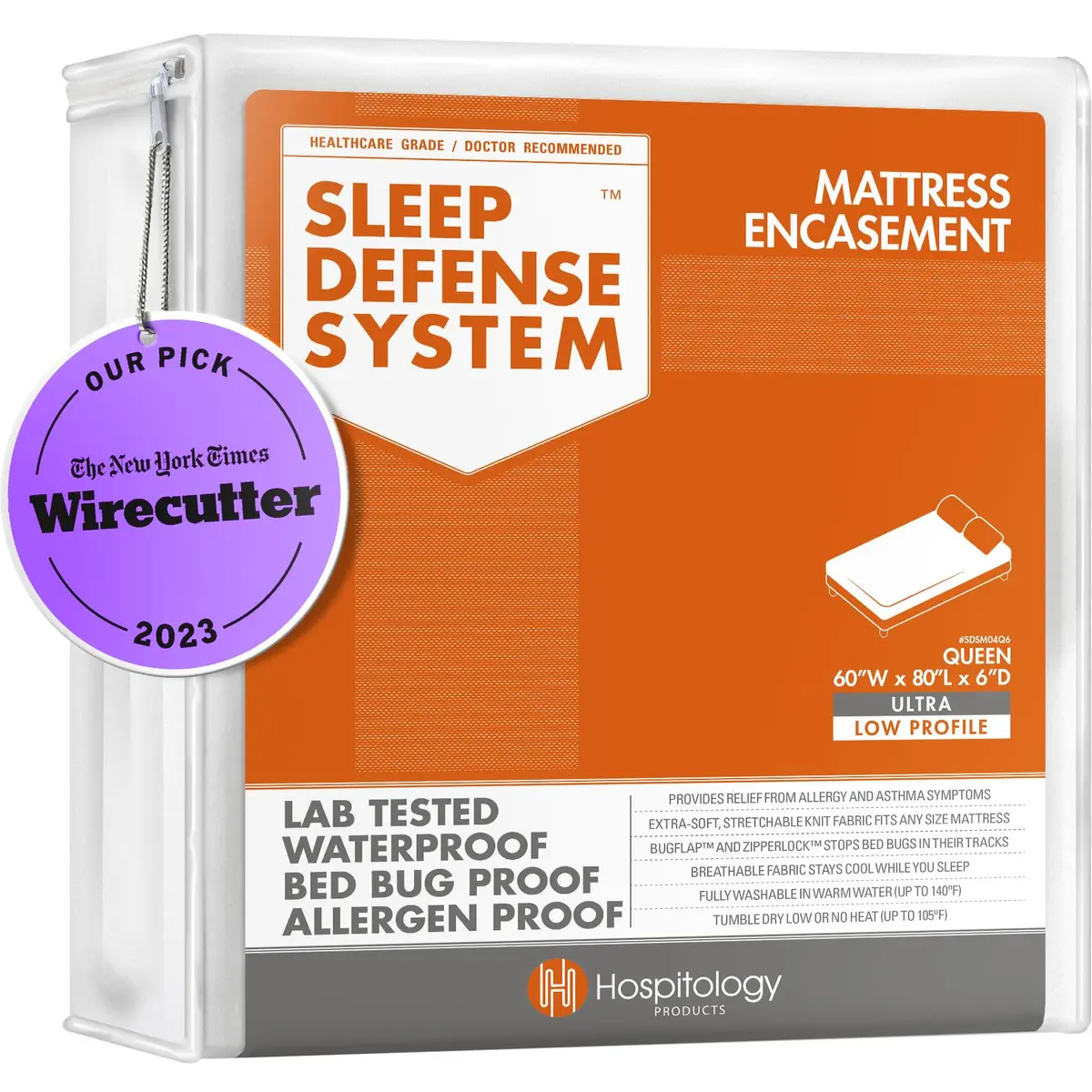 HOSPITOLOGY PRODUCTS Mattress Encasement Queen Waterproof Hypoallergenic | Ultra-Low Profile 6" - main product image