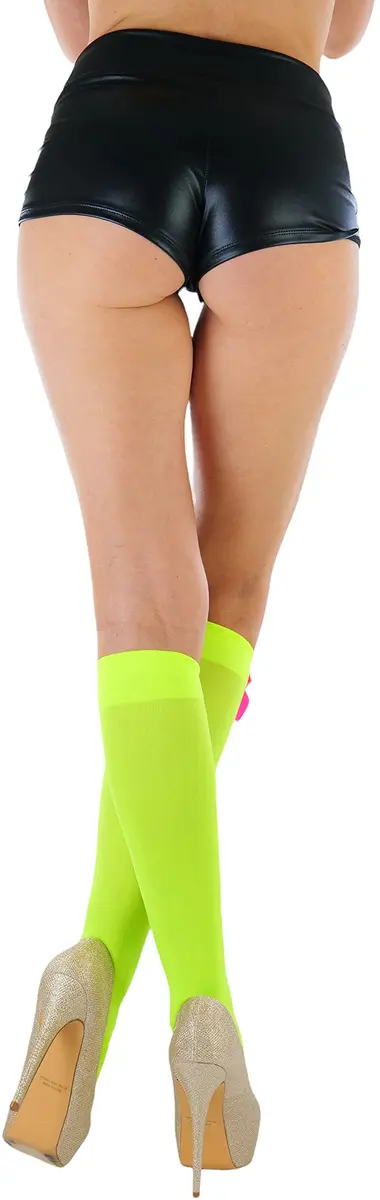 ToBeInStyle Women’s Opaque Knee High Nylon Socks Solid & w/Front Satin Bow - Neon Green W/Pink Bow - One Size | Casual Fashion Socks for Women - view 5