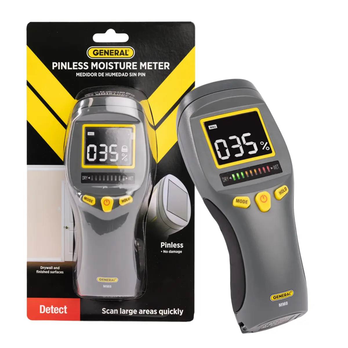 General Tools MM8 Pinless Moisture Meter | Detects Wood, Walls, Mold Up to 19mm Deep - main product image