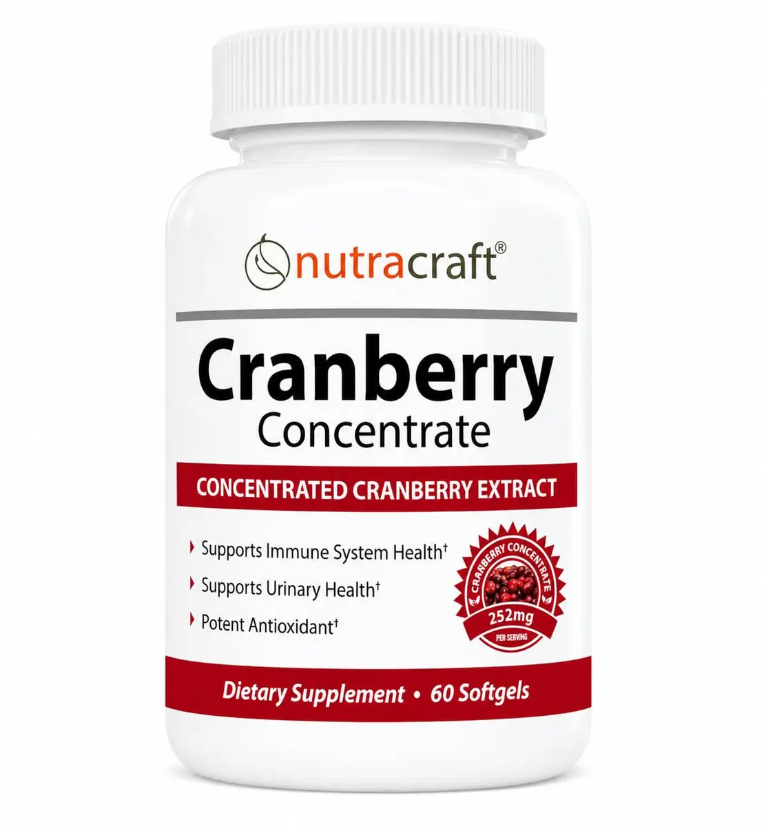 Nutracraft Cranberry Extract Supplement 50:1 with Vitamin C & E - 60 Softgels | Supports Urinary Tract Health & Immune Function - main product image