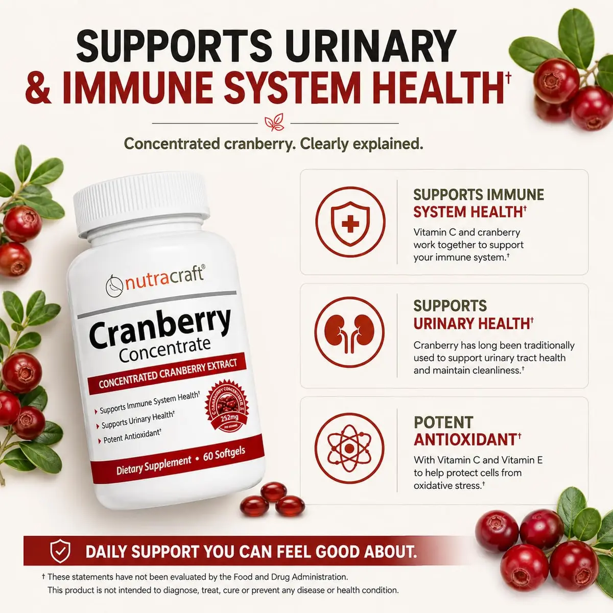 Nutracraft Cranberry Extract Supplement 50:1 with Vitamin C & E - 60 Softgels | Supports Urinary Tract Health & Immune Function - view 5