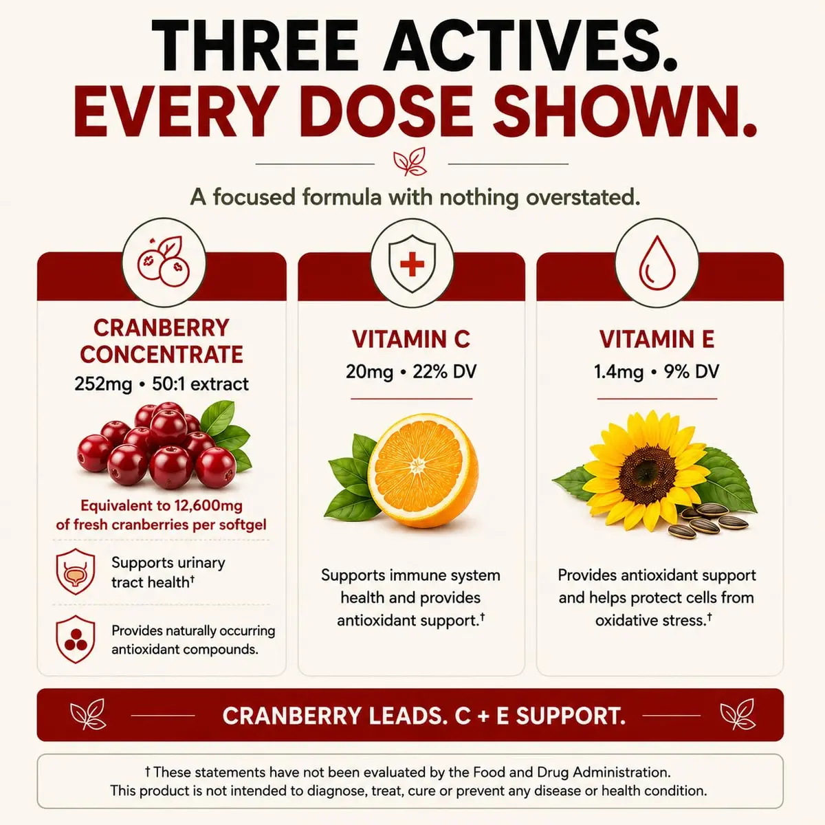 Nutracraft Cranberry Extract Supplement 50:1 with Vitamin C & E - 60 Softgels | Supports Urinary Tract Health & Immune Function - view 3
