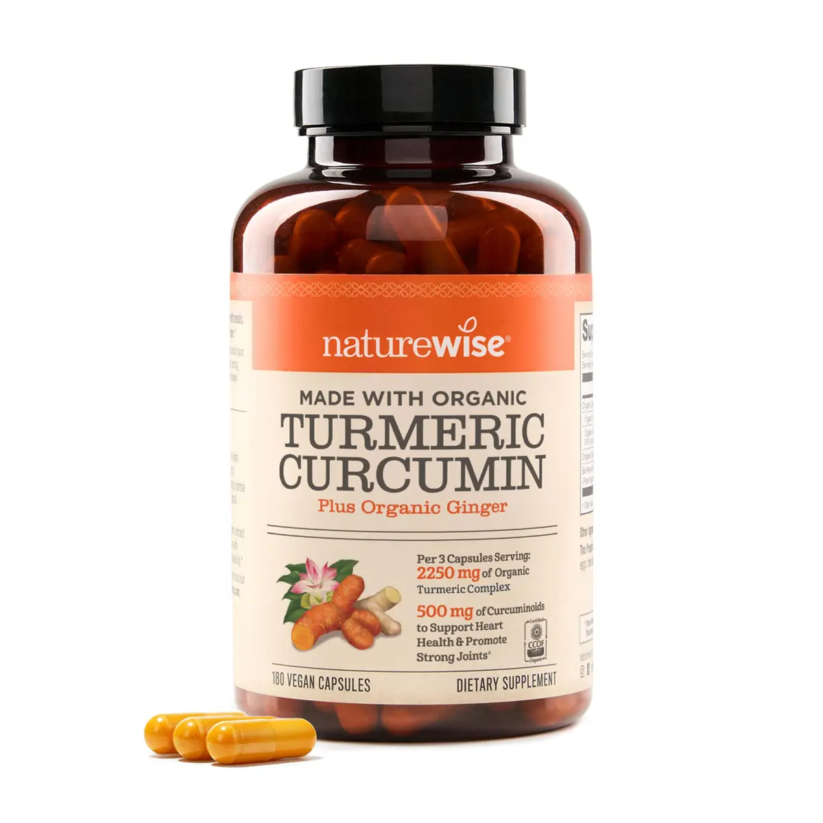 NatureWise Turmeric Curcumin 2250mg Supplement with BioPerine, 180 Capsules | Supports Joint & Overall Wellness - main product image