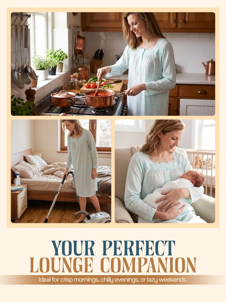 Casual Nights Women's Long Sleeve Dot Nightgown - Green - Large | Soft Cotton Blend Sleepwear for Women - view 5