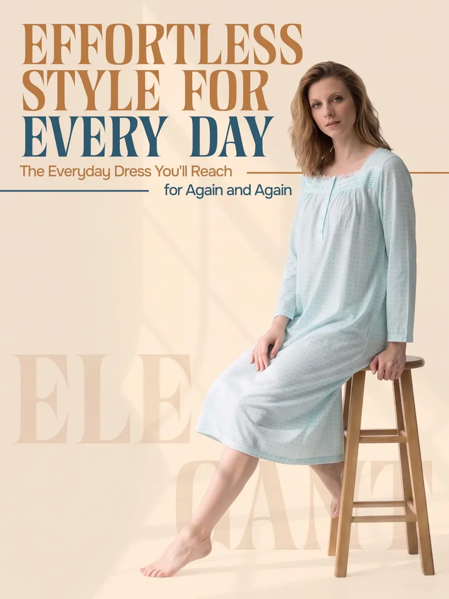 Casual Nights Women's Long Sleeve Dot Nightgown - Green - Large | Soft Cotton Blend Sleepwear for Women - view 4