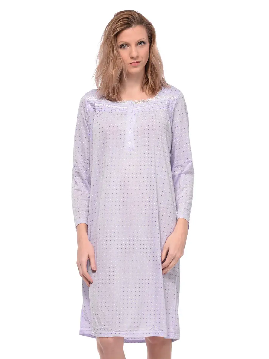 Casual Nights Women's Long Sleeve Dot Nightgown - Purple - Large | Soft Cotton Blend Sleepwear for Relaxed Comfort - main product image
