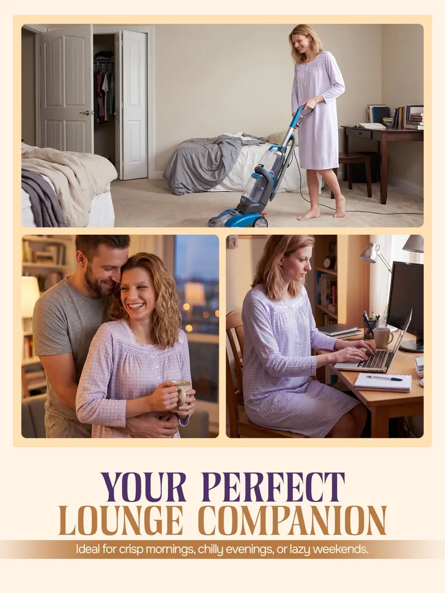 Casual Nights Women's Long Sleeve Dot Nightgown - Purple - Large | Soft Cotton Blend Sleepwear for Relaxed Comfort - view 5