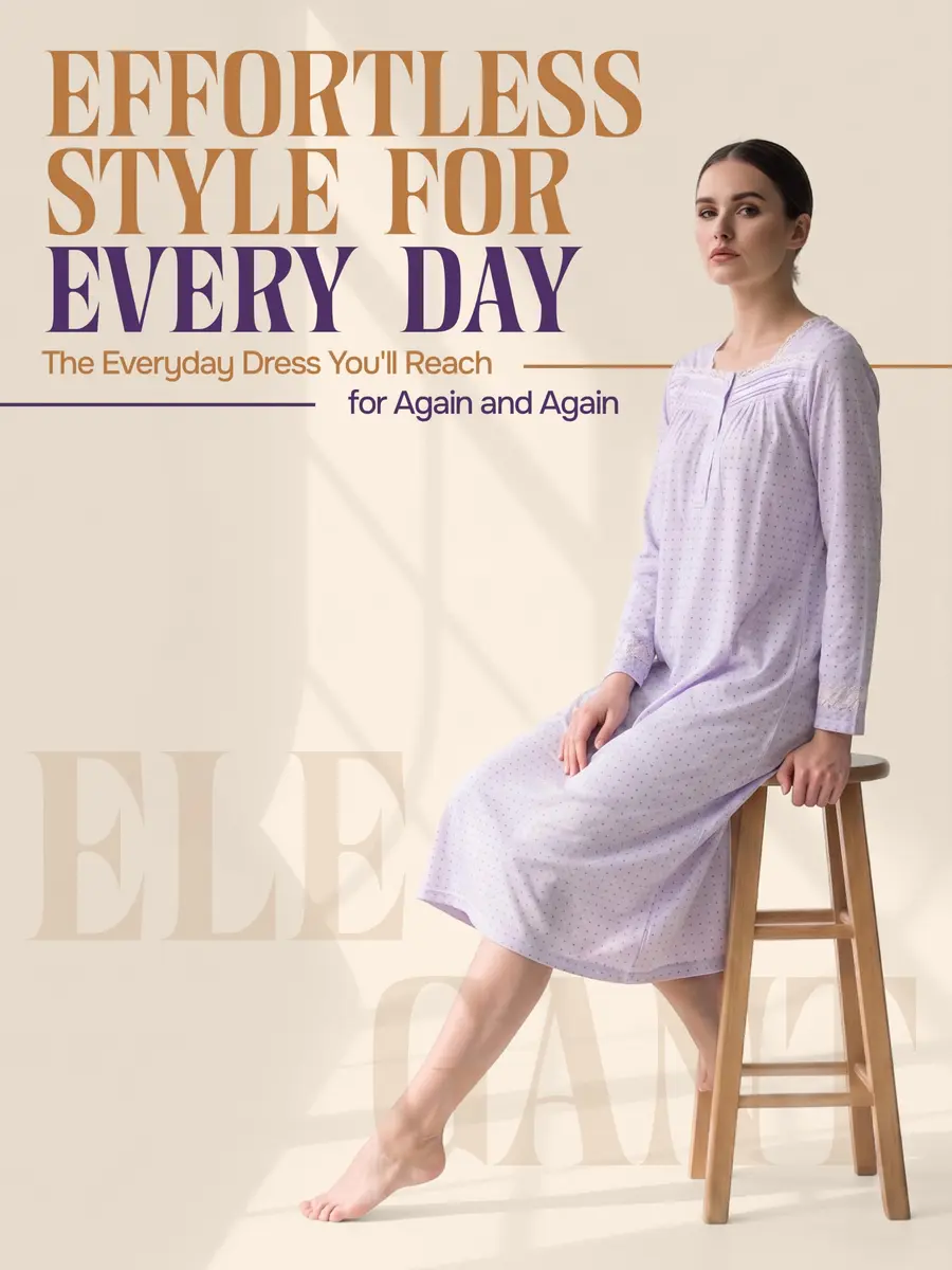 Casual Nights Women's Long Sleeve Dot Nightgown - Purple - Large | Soft Cotton Blend Sleepwear for Relaxed Comfort - view 4