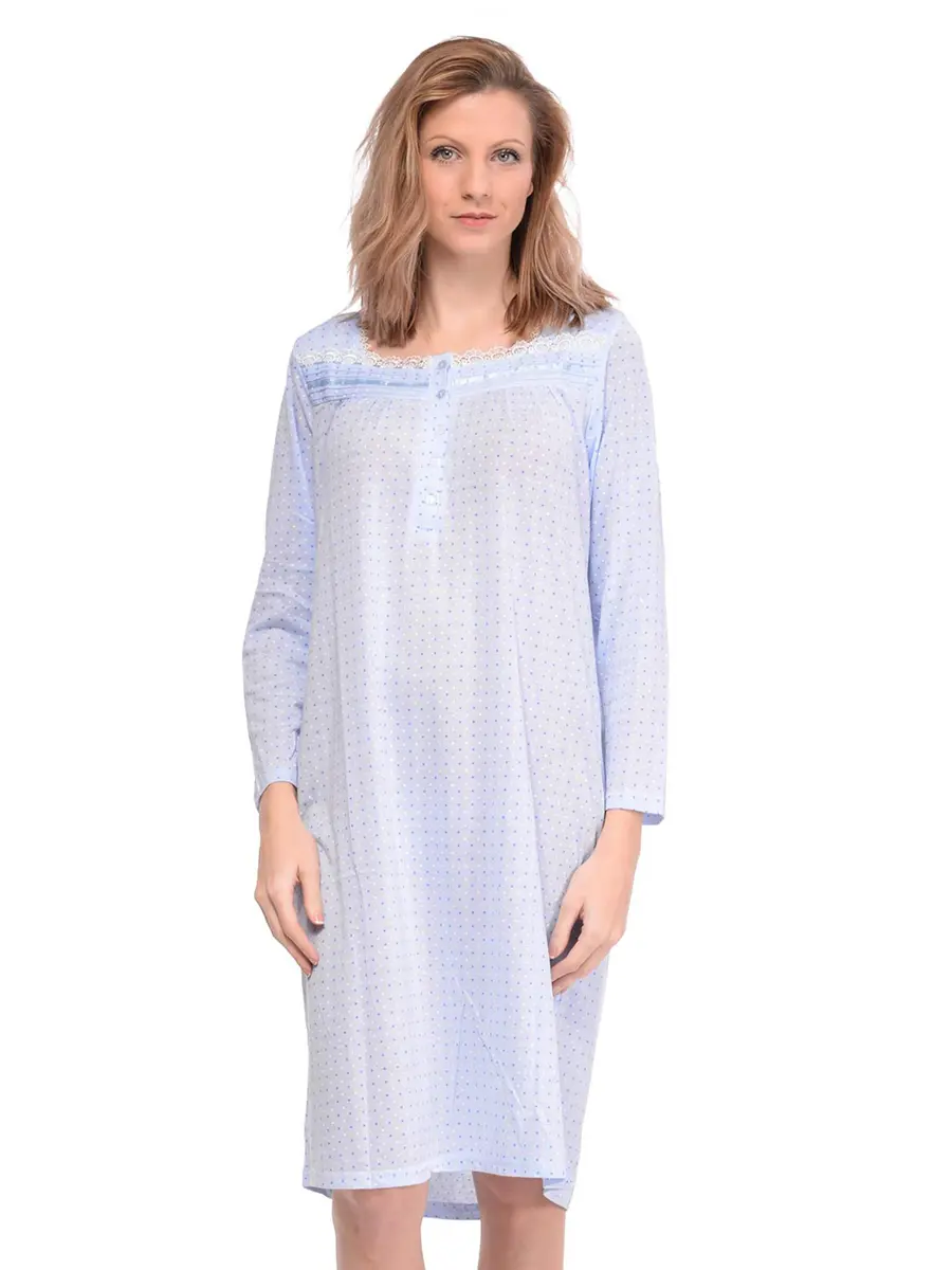Casual Nights Women's Long Sleeve Dot Nightgown - Blue - Medium | Soft Cotton Blend Sleepwear for Relaxed Comfort - main product image
