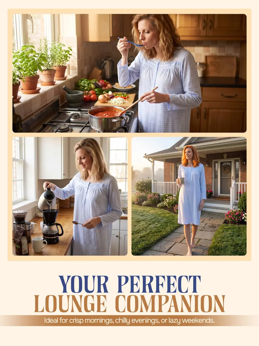 Casual Nights Women's Long Sleeve Dot Nightgown - Blue - Medium | Soft Cotton Blend Sleepwear for Relaxed Comfort - view 5