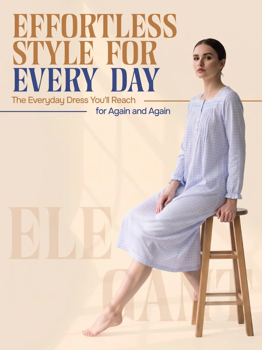 Casual Nights Women's Long Sleeve Dot Nightgown - Blue - Medium | Soft Cotton Blend Sleepwear for Relaxed Comfort - view 4