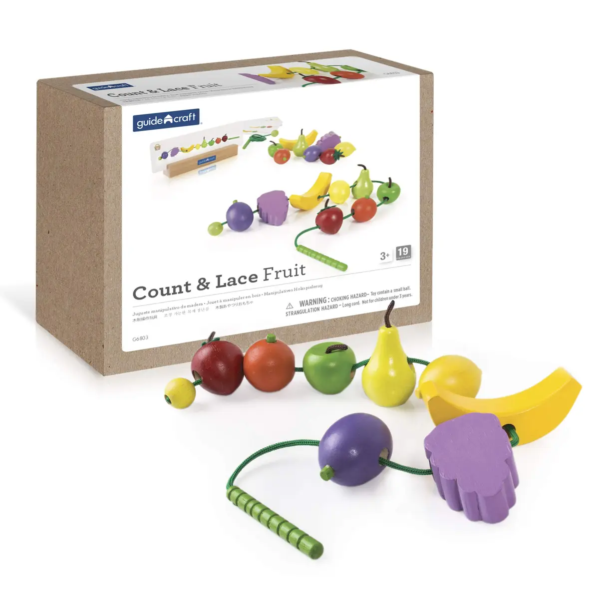 Guidecraft Count and Lace Fruit - Color and Shape Sorting Wooden Multi-Color Fruits Toy Set for Toddlers, Kids Learning & Educational Toys, Magnetic Matching Game - main product image