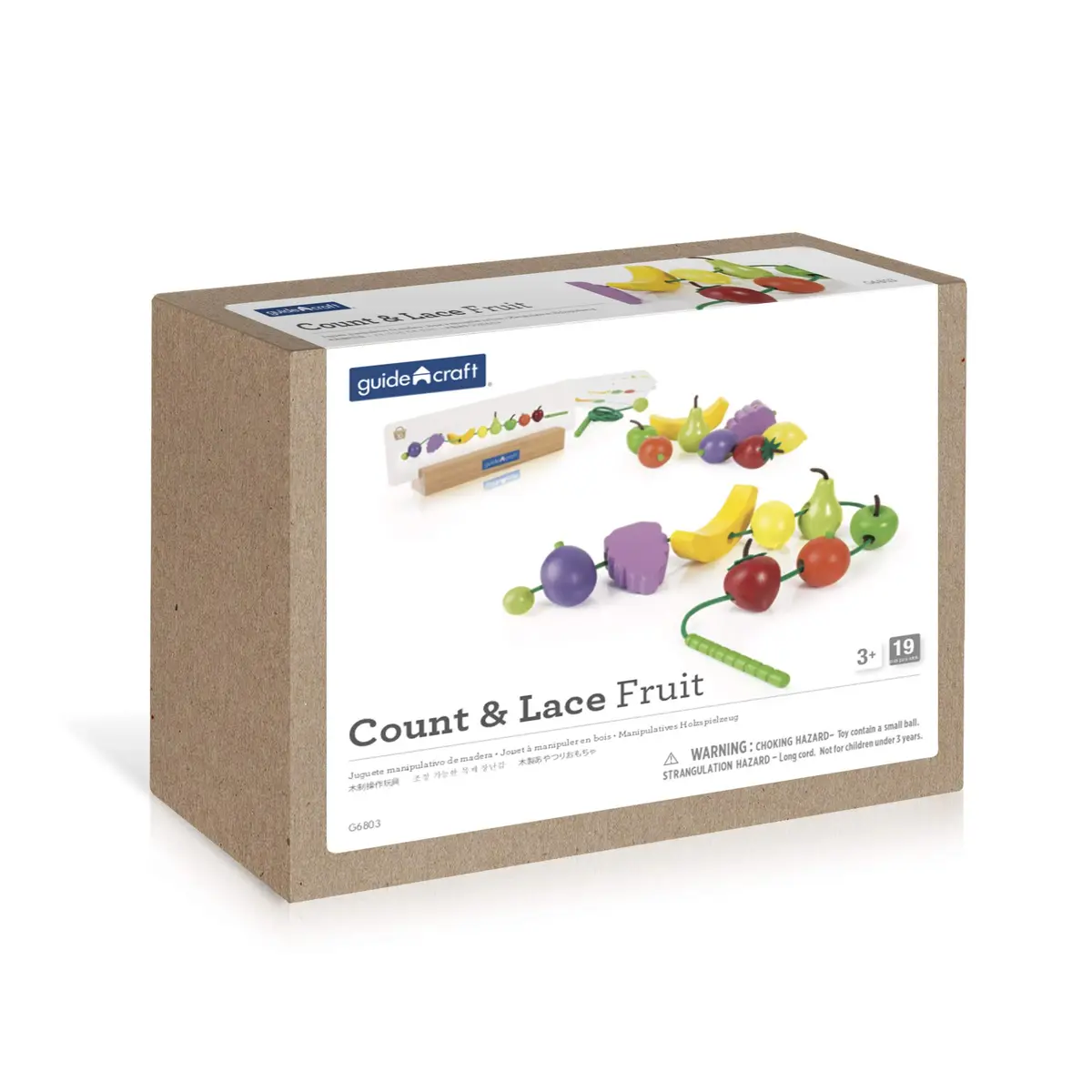 Guidecraft Count and Lace Fruit - Color and Shape Sorting Wooden Multi-Color Fruits Toy Set for Toddlers, Kids Learning & Educational Toys, Magnetic Matching Game - view 2