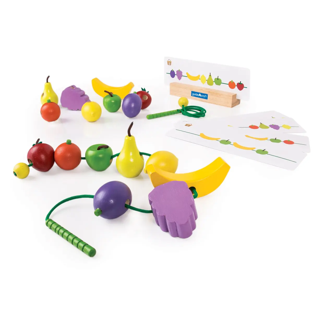 Guidecraft Count and Lace Fruit - Color and Shape Sorting Wooden Multi-Color Fruits Toy Set for Toddlers, Kids Learning & Educational Toys, Magnetic Matching Game - view 3