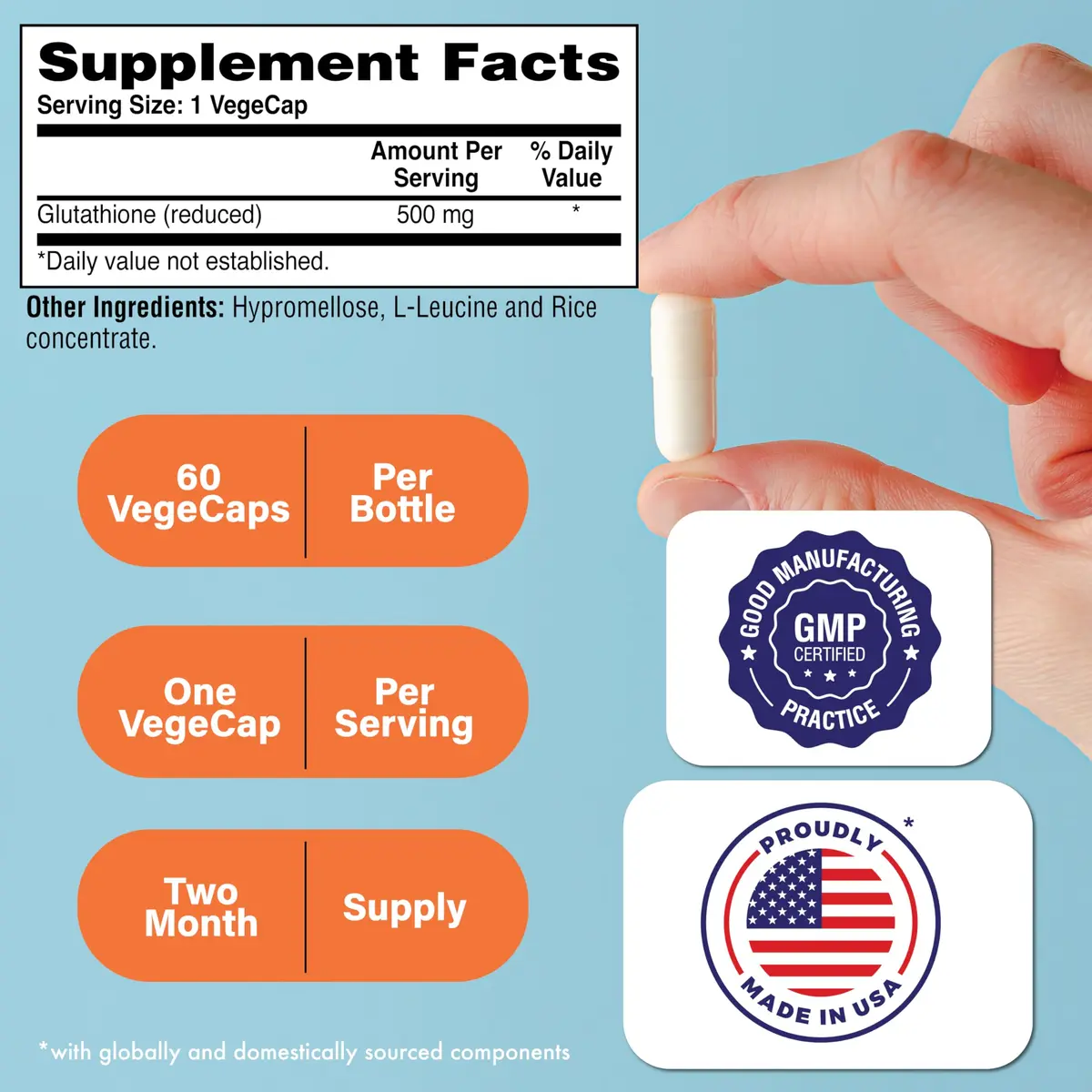 Health Thru Nutrition Glutathione Reduced GSH 500mg | Bioavailable Master Antioxidant for Skin & Immunity - view 2