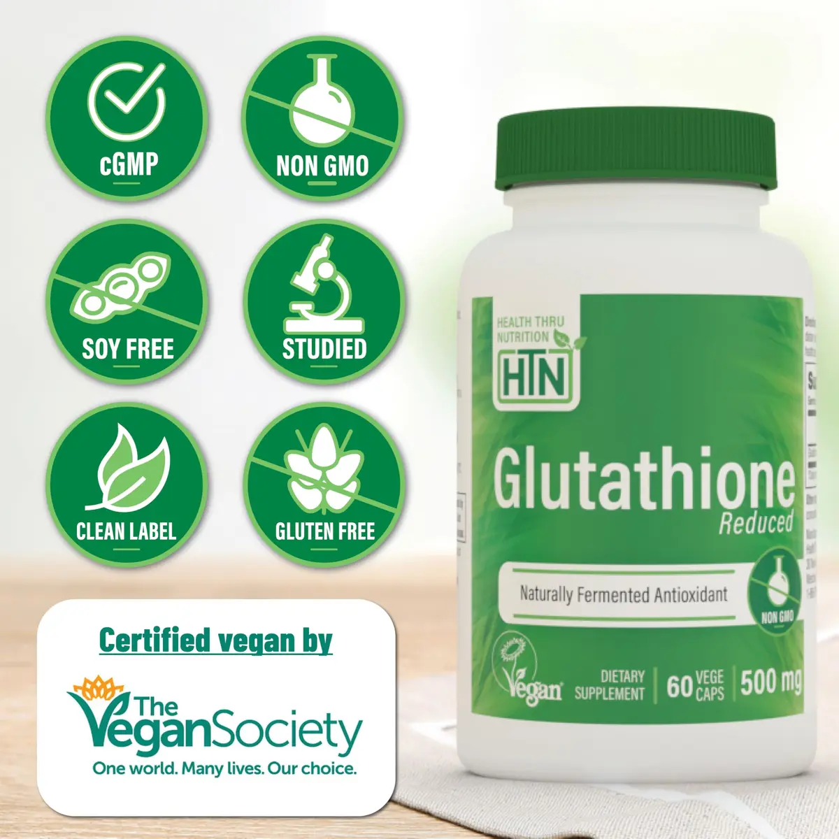 Health Thru Nutrition Glutathione Reduced GSH 500mg | Bioavailable Master Antioxidant for Skin & Immunity - view 3