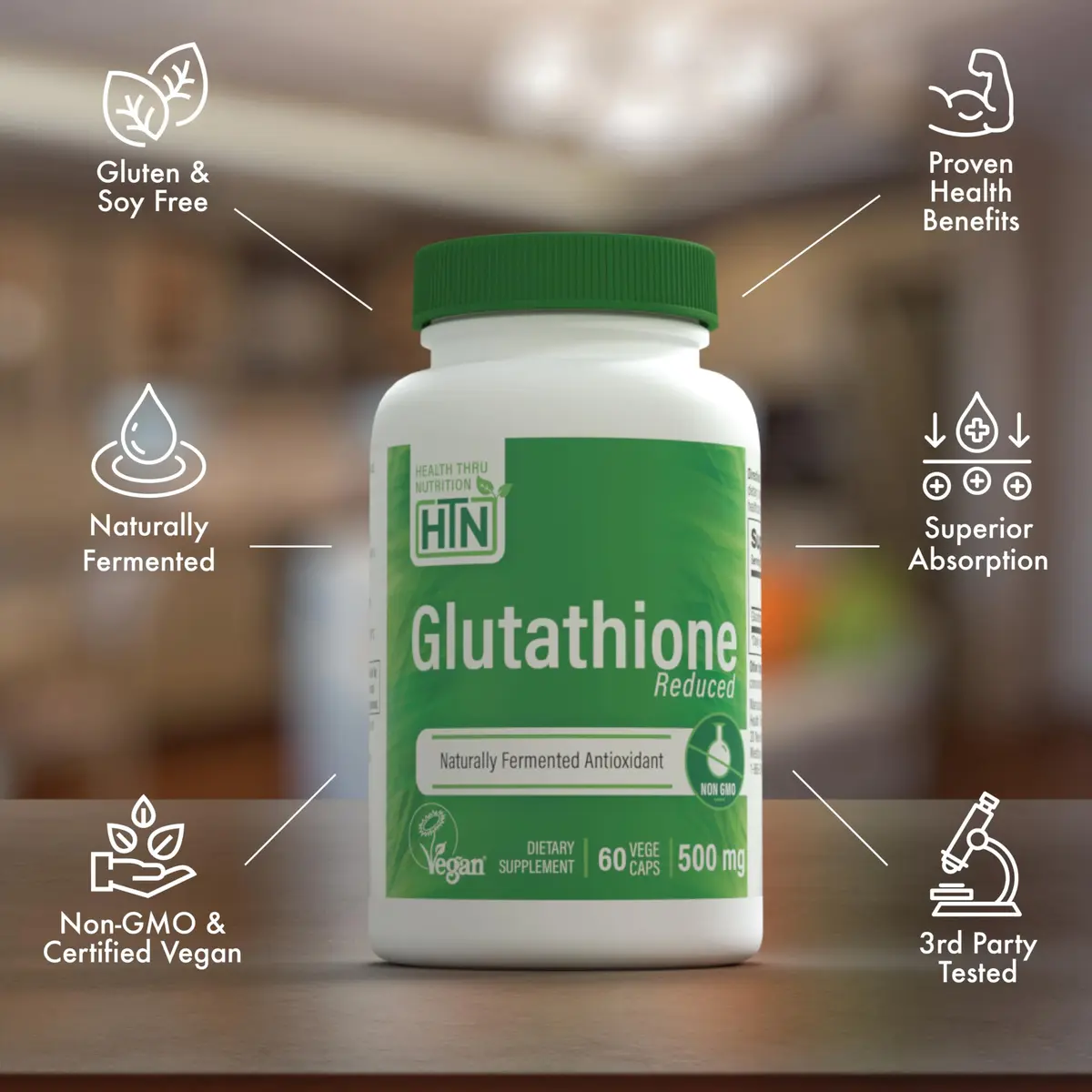 Health Thru Nutrition Glutathione Reduced GSH 500mg | Bioavailable Master Antioxidant for Skin & Immunity - view 4