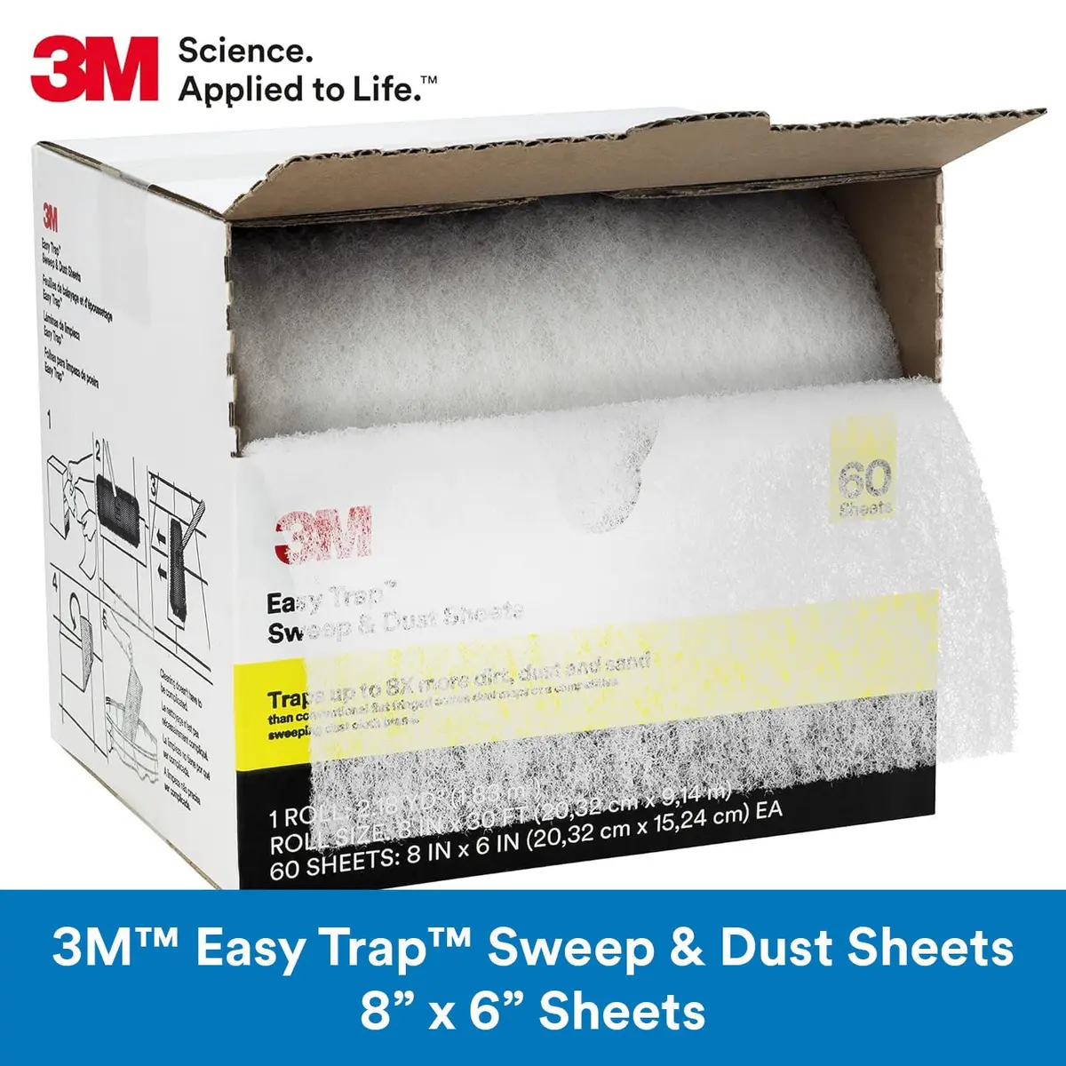 3M Easy Trap Sweep and Dust Sheets Roll 250 Sheets (8" x 6") | Traps 8X More Dirt, Dust, Sand & Hair - view 2