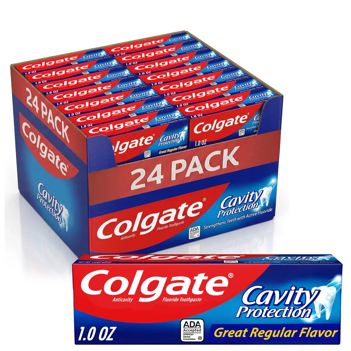 Colgate Cavity Protection Toothpaste with Fluoride, Minty Great Regular Flavor, 24 x 1 Oz Tubes | Strengthens Enamel, Fights Cavities - main product image