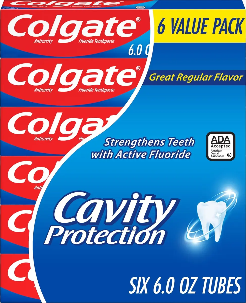 Colgate Cavity Protection Fluoride Toothpaste, Great Regular Mint, 6 x 6 oz (170 g) | ADA Accepted Anticavity Formula - main product image
