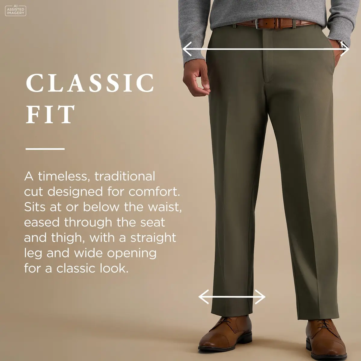 Haggar Premium No Iron Khaki Classic Fit Expandable Waist Flat Front Pant, Toast, 36x32 | Versatile Business Casual - view 4