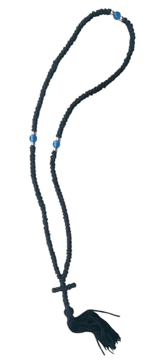 Iconsgr Christian Orthodox Prayer Rope 150 Knots | Waxed Black Rope with Cross, 150 Knots, Unisex - view 2