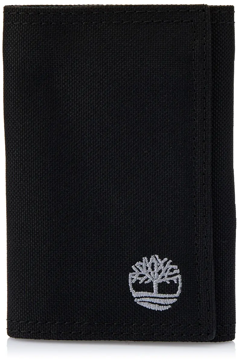 Timberland Men's Trifold Nylon Wallet Black | 13 Card Slots, ID Window, Billfold - main product image