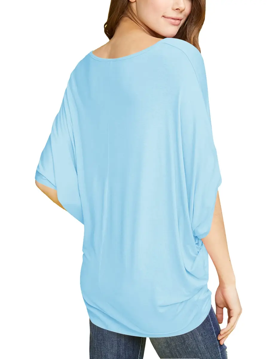 Made By Johnny Women's Dolman Batwing Sleeve Top – Soft Stretch Loose Fit Tunic Blouse for Everyday Wear L Aqua - view 5