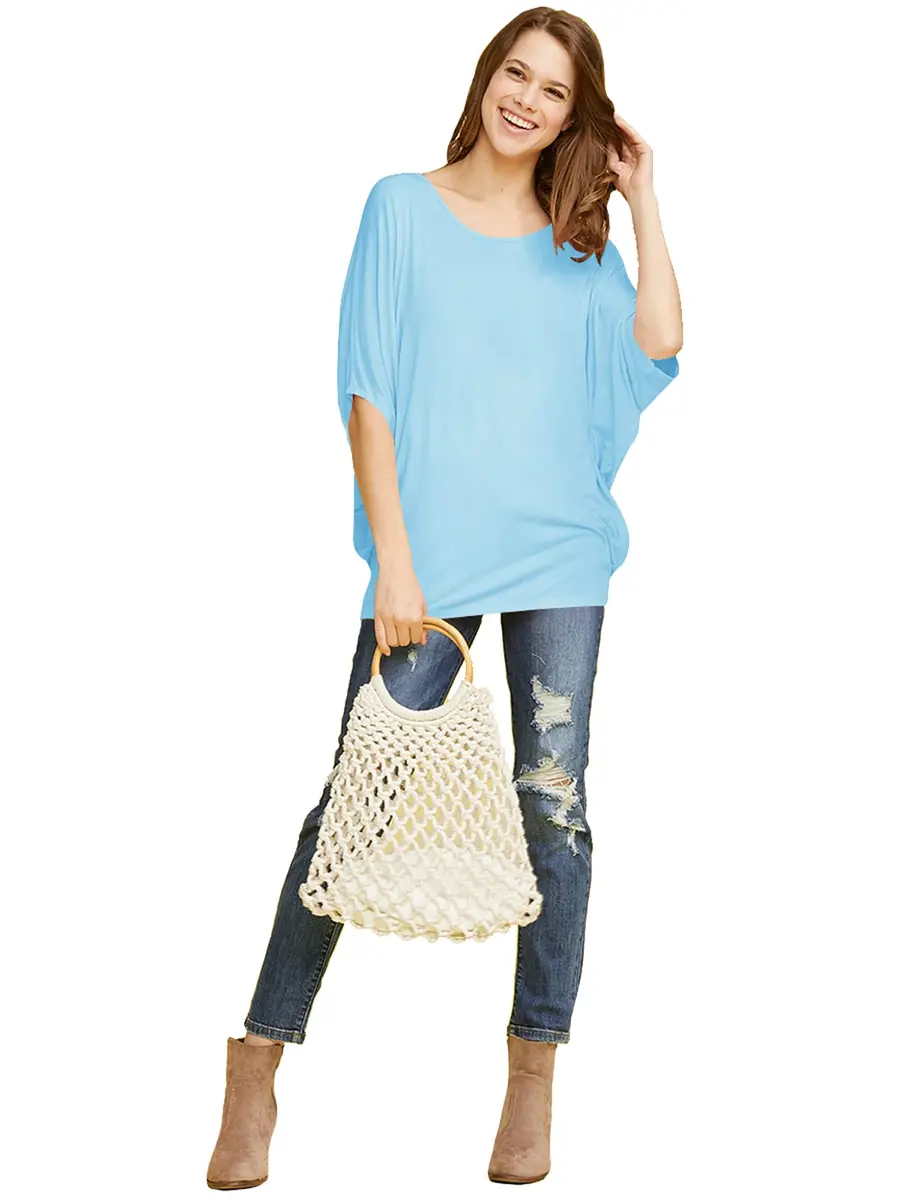 Made By Johnny Women's Dolman Batwing Sleeve Top – Soft Stretch Loose Fit Tunic Blouse for Everyday Wear L Aqua - view 6
