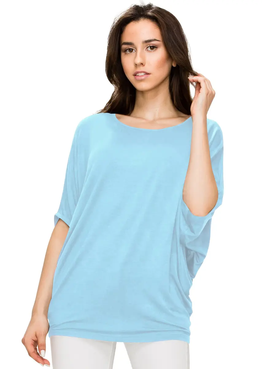 Made By Johnny Women's Dolman Batwing Sleeve Top – Soft Stretch Loose Fit Tunic Blouse for Everyday Wear L Aqua - view 2