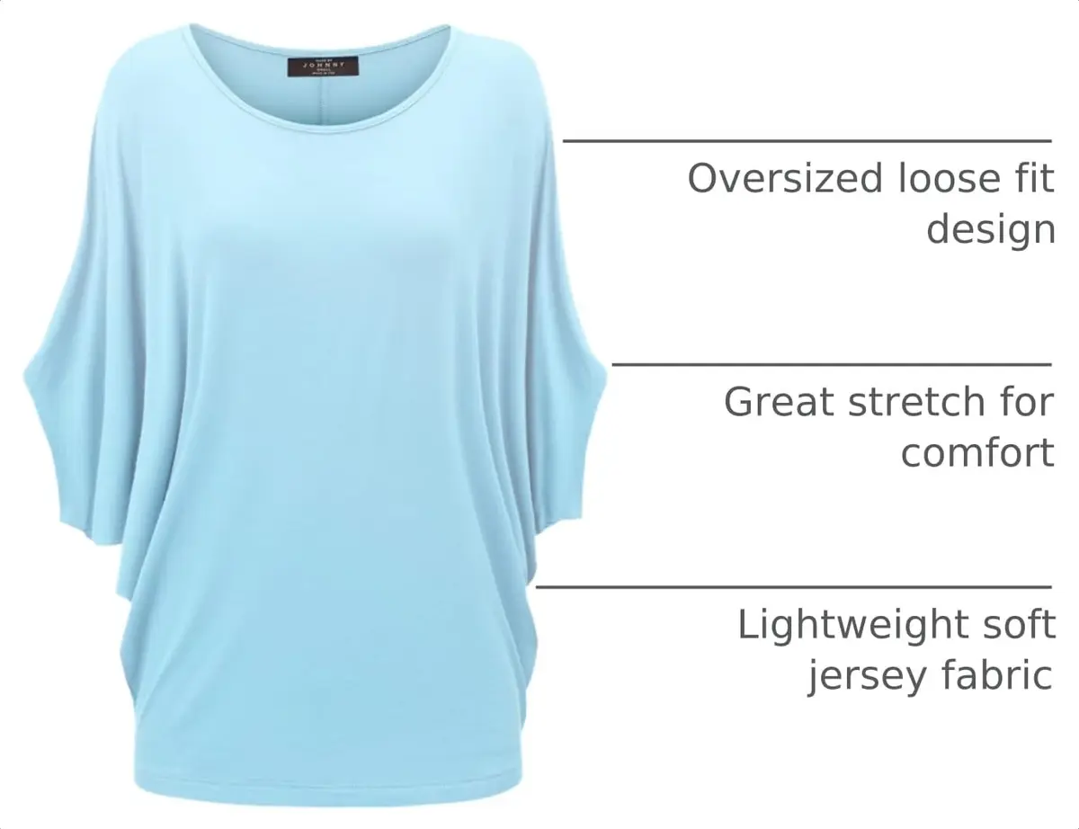 Made By Johnny Women's Dolman Batwing Sleeve Top – Soft Stretch Loose Fit Tunic Blouse for Everyday Wear L Aqua - view 4