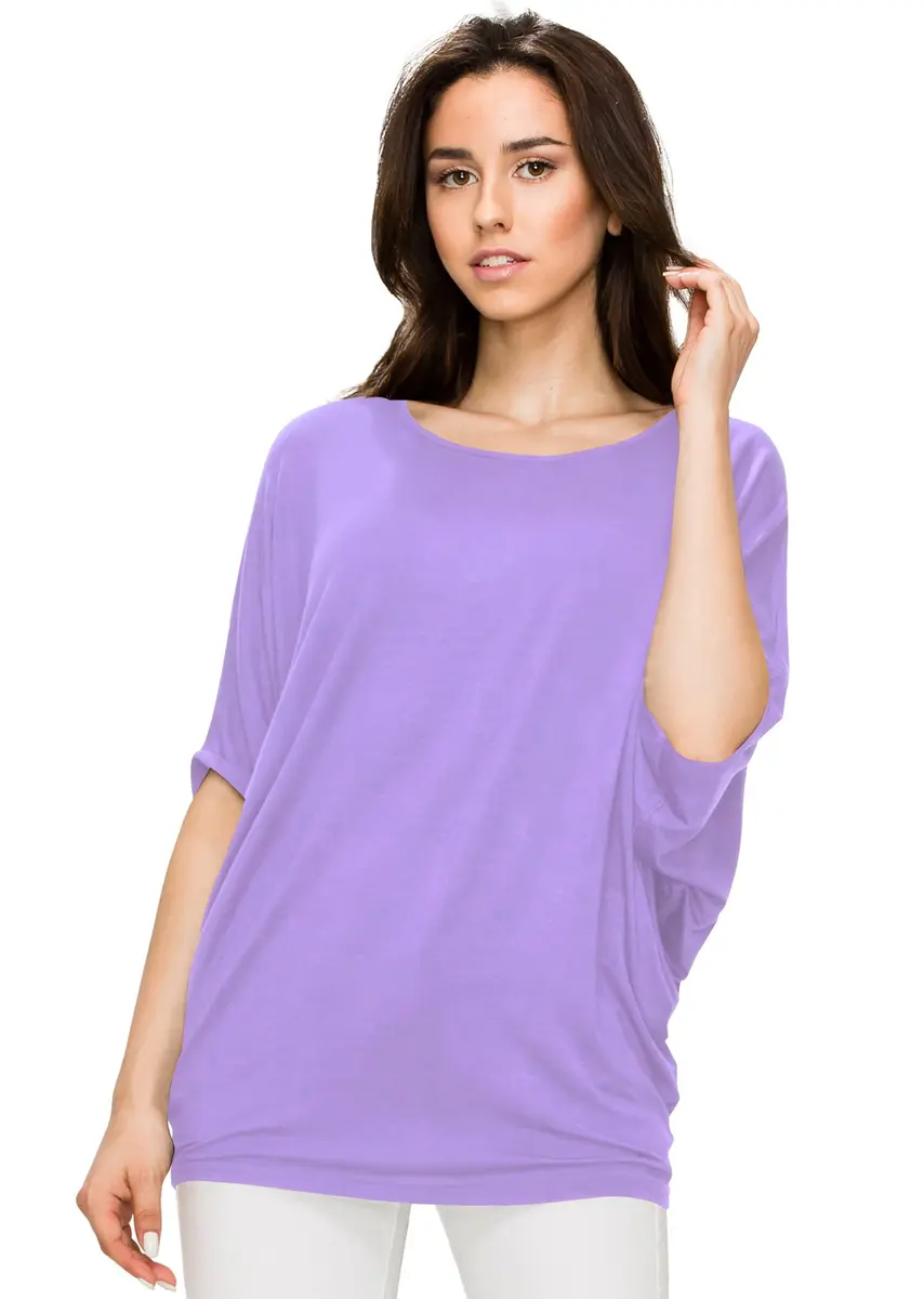Made By Johnny Women's Dolman Batwing Sleeve Top – Soft Stretch Loose Fit Tunic Blouse for Everyday Wear L Lilac - view 2
