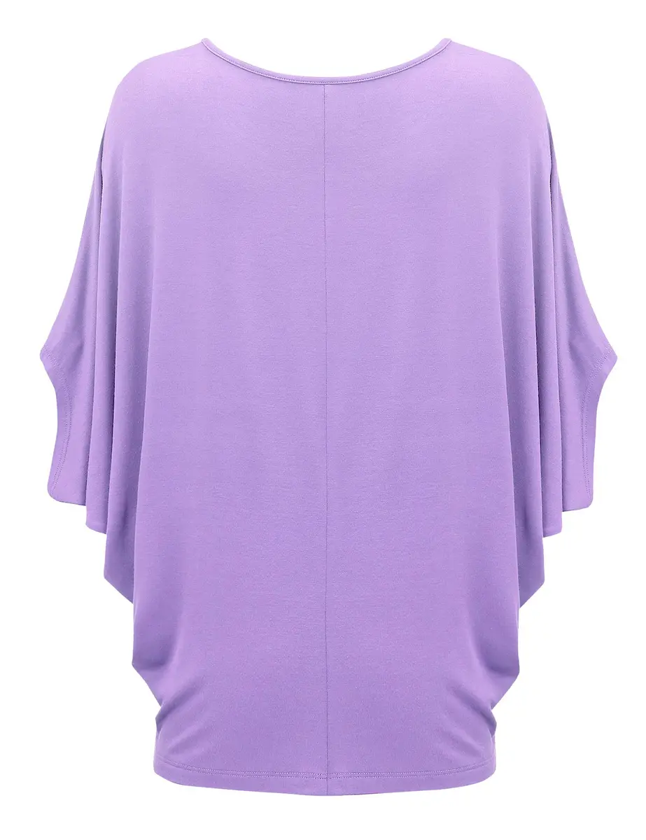 Made By Johnny Women's Dolman Batwing Sleeve Top – Soft Stretch Loose Fit Tunic Blouse for Everyday Wear L Lilac - view 3