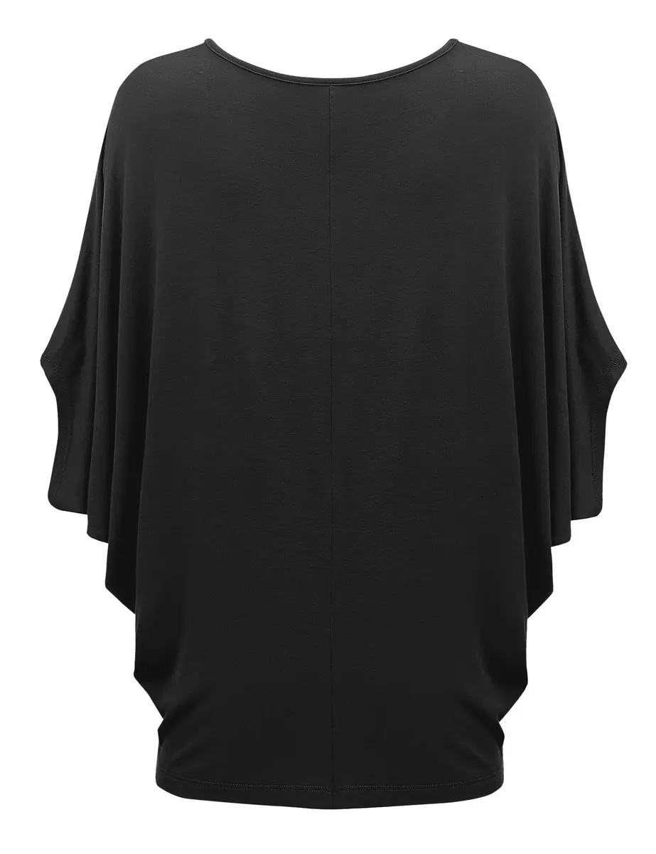 Made By Johnny Women's Dolman Batwing Sleeve Top – Soft Stretch Loose Fit Tunic Blouse for Everyday Wear S Black - view 3