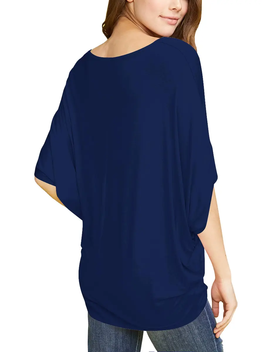 Made By Johnny Women's Dolman Batwing Sleeve Top – Soft Stretch Loose Fit Tunic Blouse for Everyday Wear XL Navy - view 5