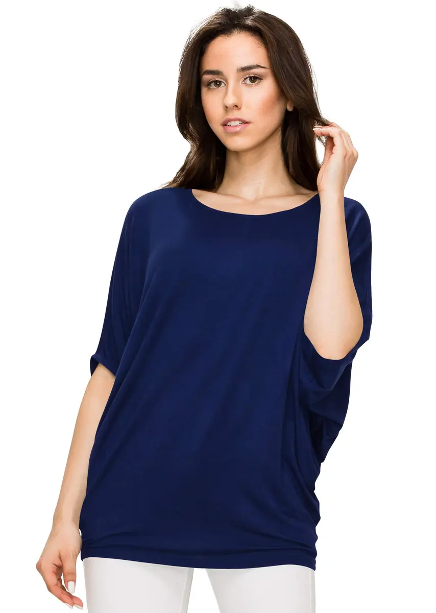 Made By Johnny Women's Dolman Batwing Sleeve Top – Soft Stretch Loose Fit Tunic Blouse for Everyday Wear XL Navy - view 2