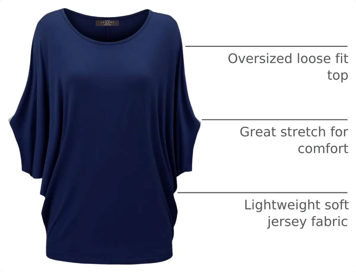 Made By Johnny Women's Dolman Batwing Sleeve Top – Soft Stretch Loose Fit Tunic Blouse for Everyday Wear XL Navy - view 4