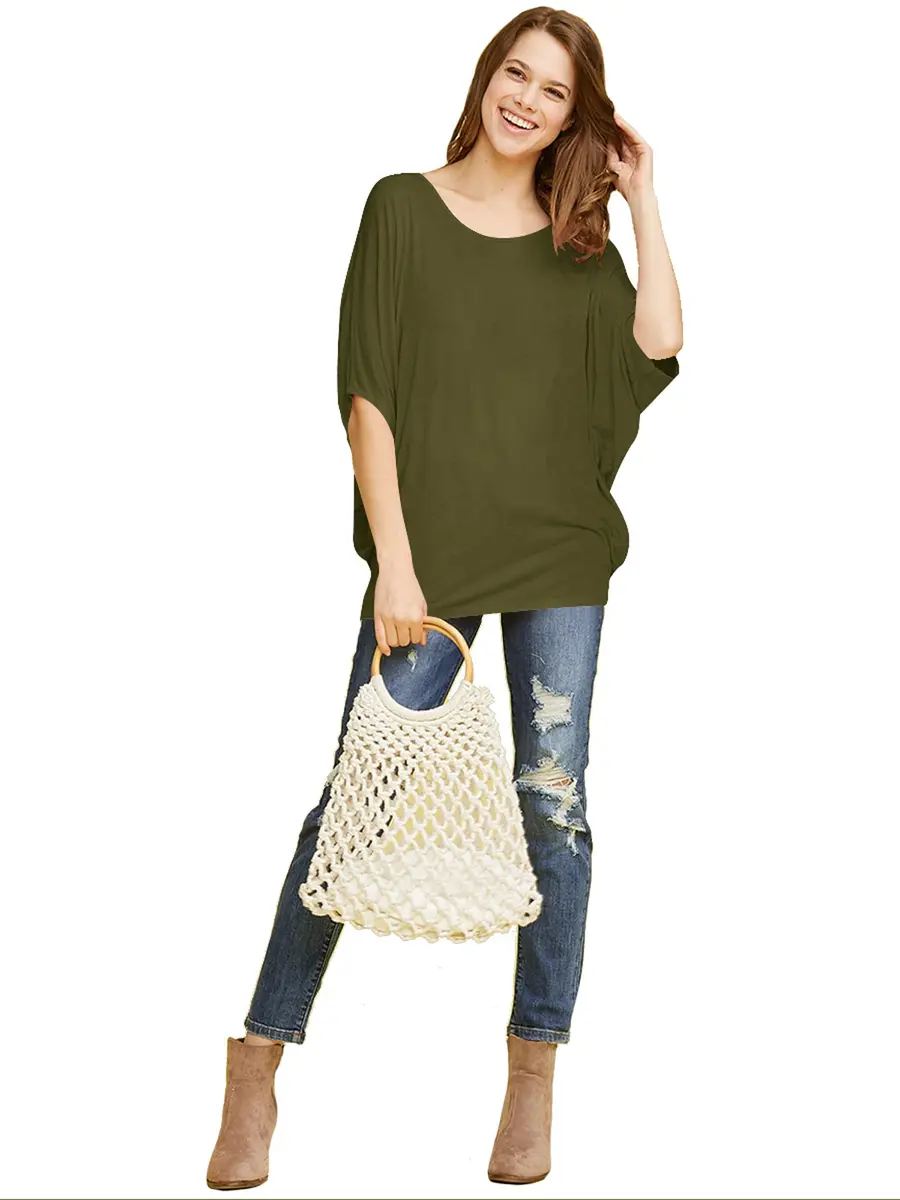 Made By Johnny Women's Dolman Batwing Sleeve Top – Soft Stretch Loose Fit Tunic Blouse for Everyday Wear XL Olive - view 5