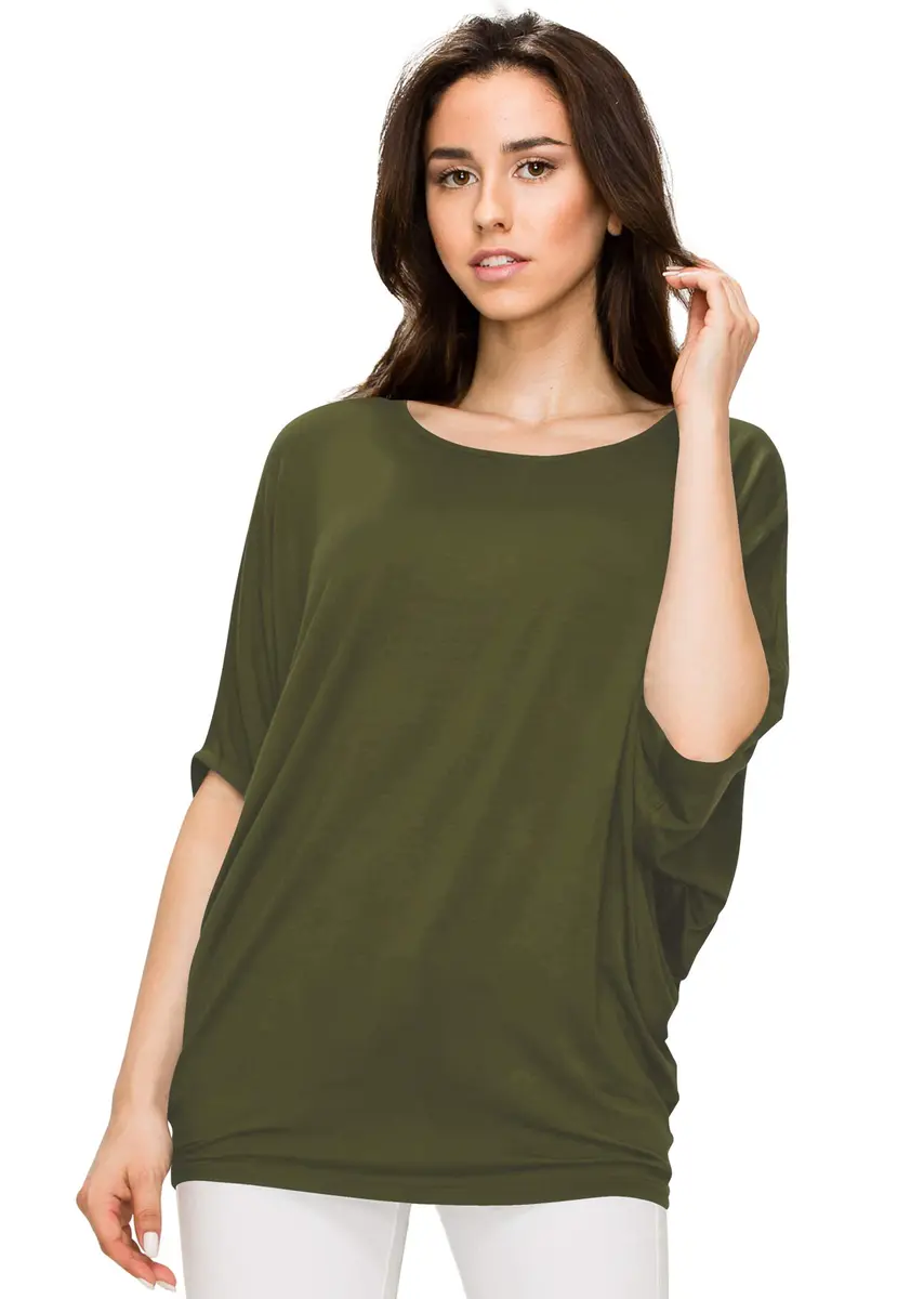Made By Johnny Women's Dolman Batwing Sleeve Top – Soft Stretch Loose Fit Tunic Blouse for Everyday Wear XL Olive - view 2