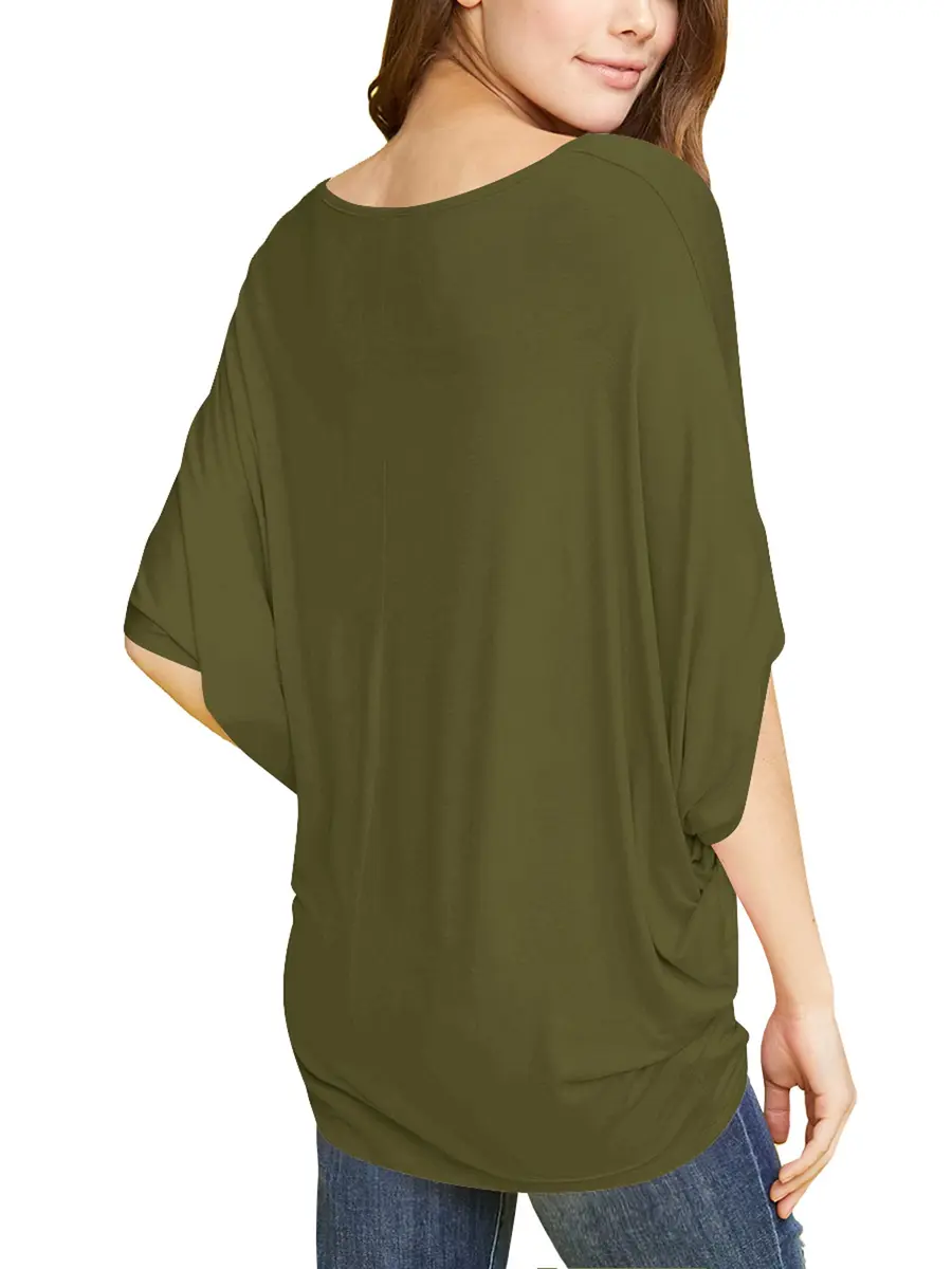 Made By Johnny Women's Dolman Batwing Sleeve Top – Soft Stretch Loose Fit Tunic Blouse for Everyday Wear XL Olive - view 4