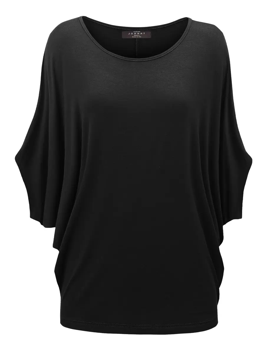 Made By Johnny Women's Dolman Batwing Sleeve Top – Soft Stretch Loose Fit Tunic Blouse for Everyday Wear XL Black - main product image