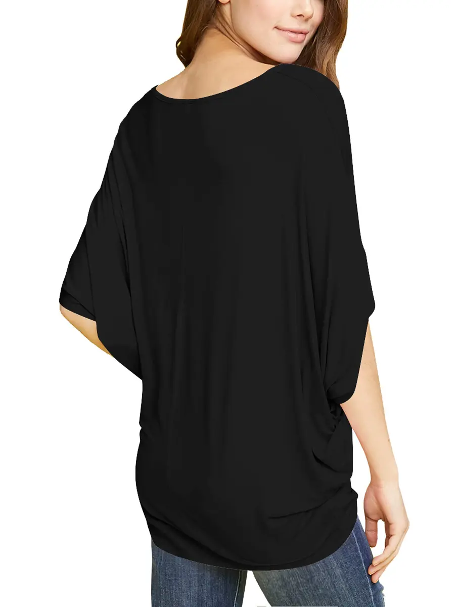 Made By Johnny Women's Dolman Batwing Sleeve Top – Soft Stretch Loose Fit Tunic Blouse for Everyday Wear XL Black - view 5