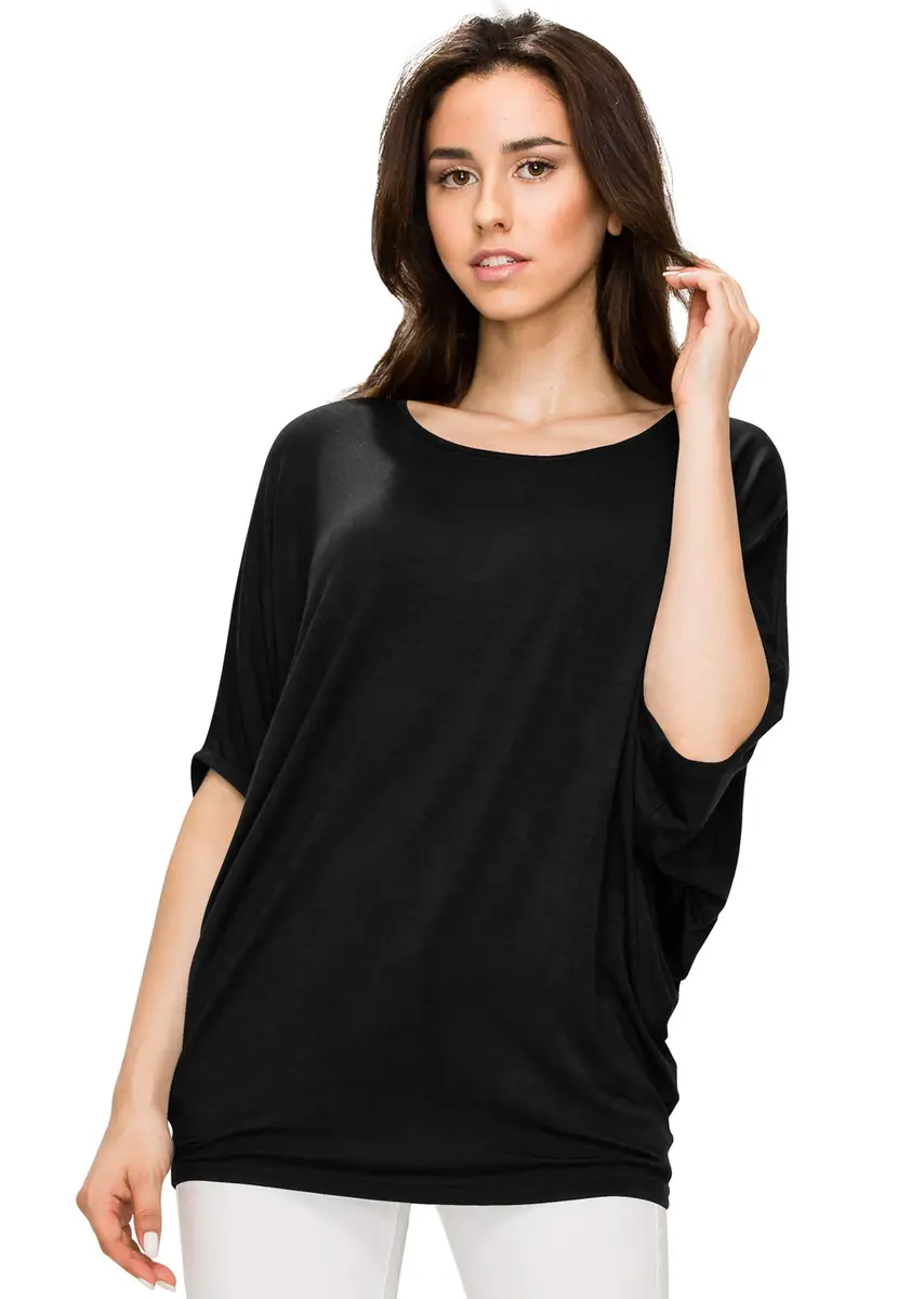 Made By Johnny Women's Dolman Batwing Sleeve Top – Soft Stretch Loose Fit Tunic Blouse for Everyday Wear XL Black - view 2