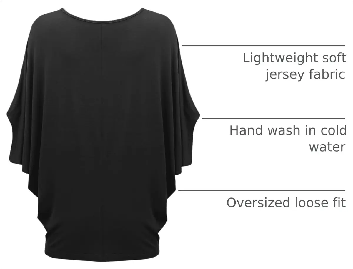 Made By Johnny Women's Dolman Batwing Sleeve Top – Soft Stretch Loose Fit Tunic Blouse for Everyday Wear XL Black - view 4