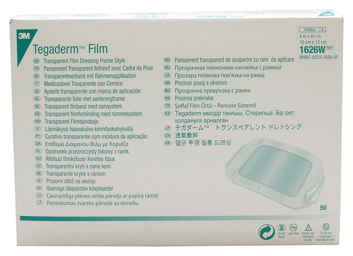 3M Tegaderm Film Dressing, Rectangle 4.75" x 4" | Waterproof, Sterile, Latex-Free - main product image