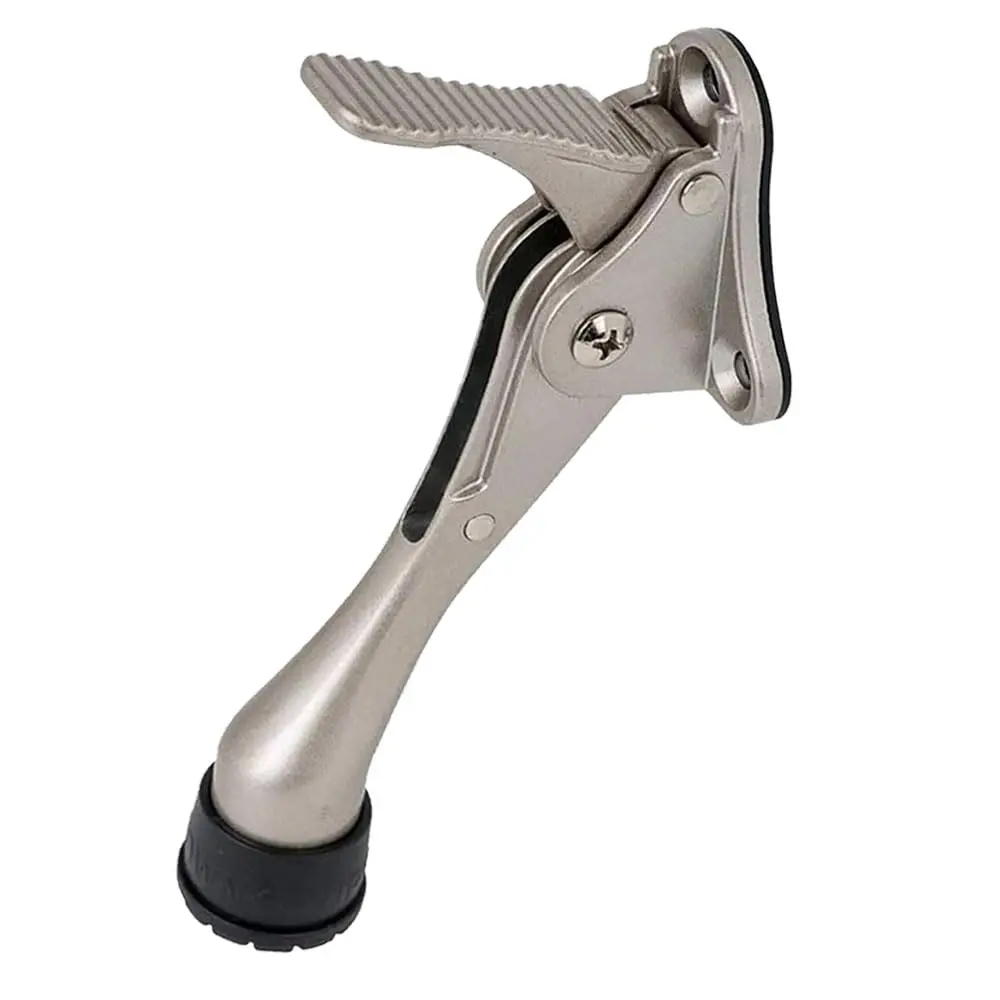 HA SHI One Touch Kickdown Door Stopper Satin Nickel 4 Inch | Hands-Free, Adjustable, Durable - main product image