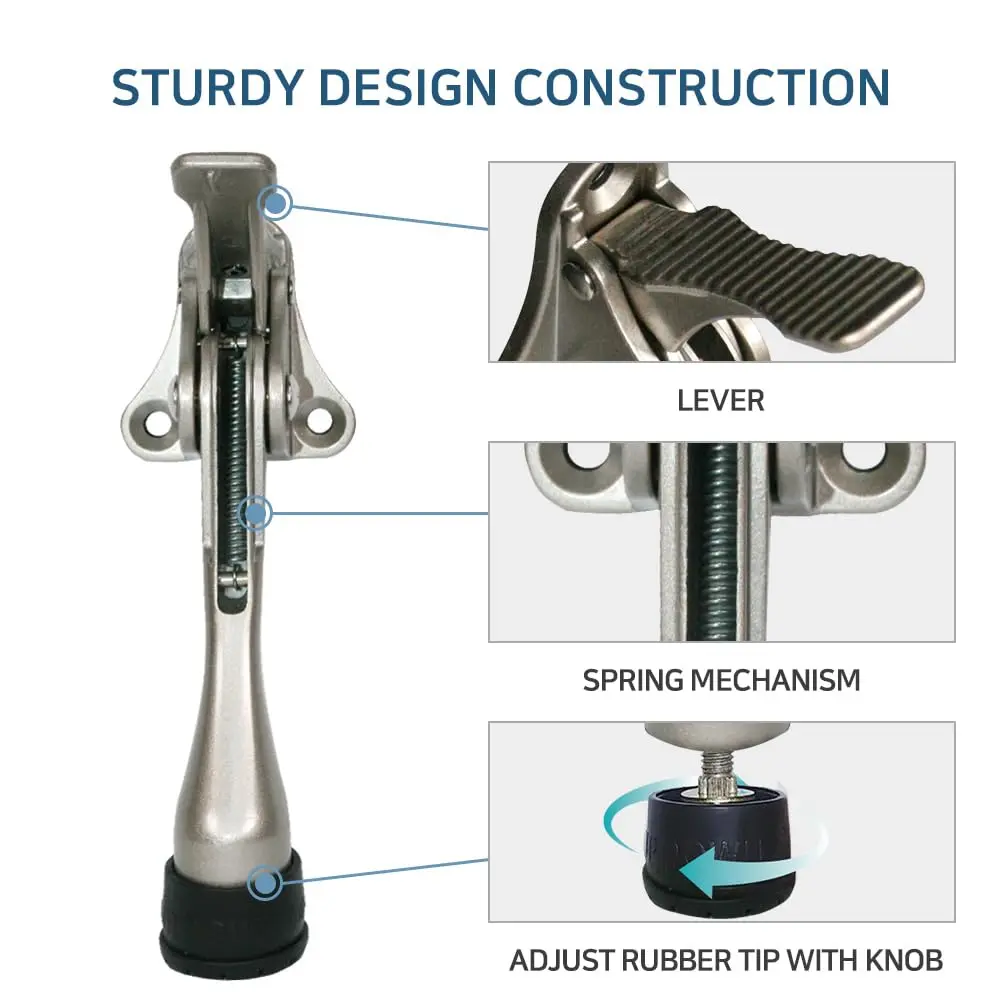 HA SHI One Touch Kickdown Door Stopper Satin Nickel 4 Inch | Hands-Free, Adjustable, Durable - view 6