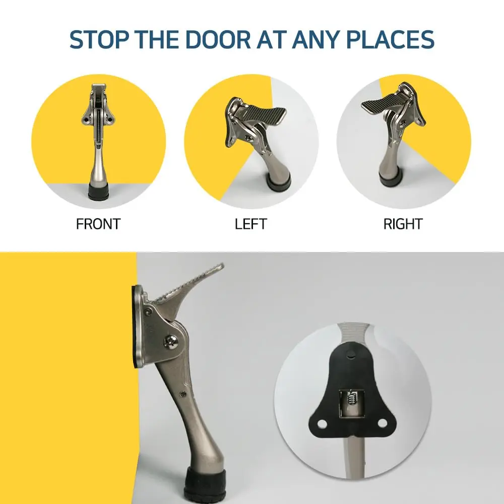 HA SHI One Touch Kickdown Door Stopper Satin Nickel 4 Inch | Hands-Free, Adjustable, Durable - view 8